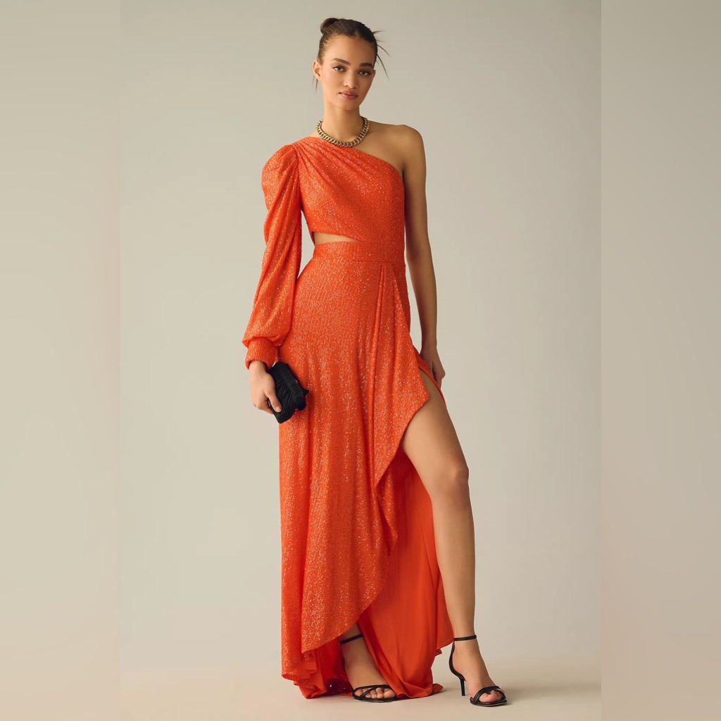 Anthropologie Ieena For Mac Duggal Sequin One-Shoulder Cutout Gown Mac Duggal